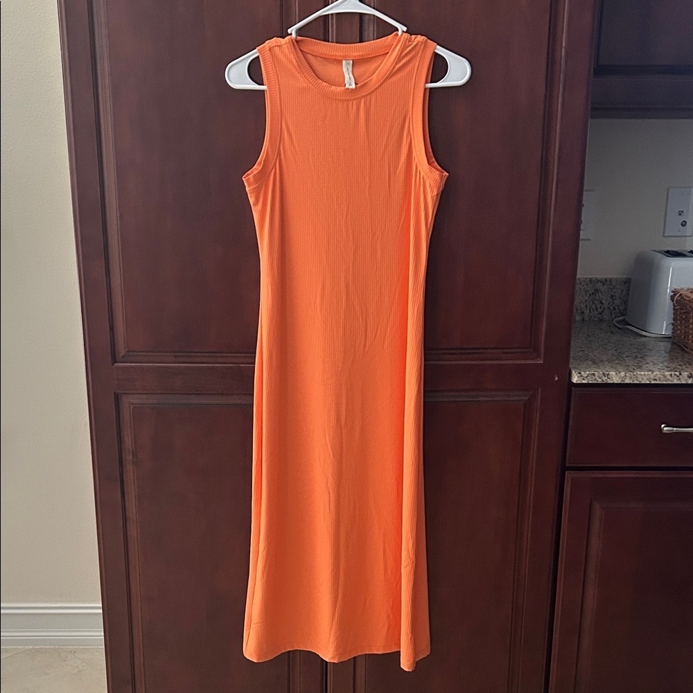 We Wander Light Orange Ribbed Midi Dress